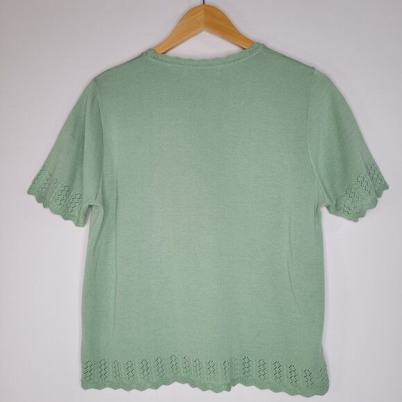 ALFRED DUNNER Green Short Sleeve Top Size PL Lace Crochet Floral Scalloped Twee - Picture 3 of 9